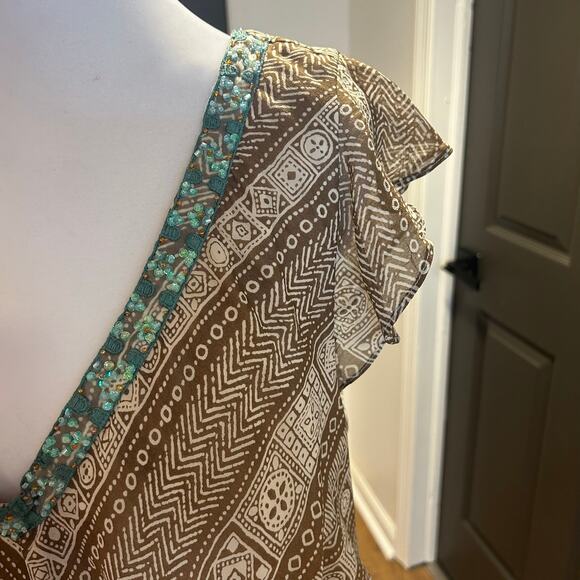 SANGRIA WOMAN Sz 18 Silk Vintage Babydoll Maxi Aqua Bead Tiered Phoebe Buffay - Picture 2 of 16